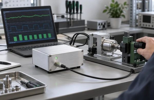 Final assembled product connected to a functional test fixture and revision record