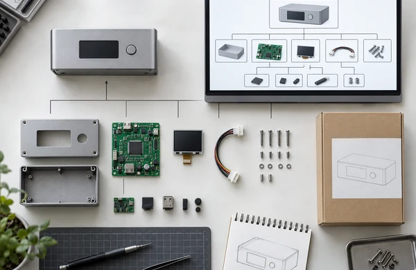 Product-level BOM linking mechanical parts, PCBA, firmware and cable revisions