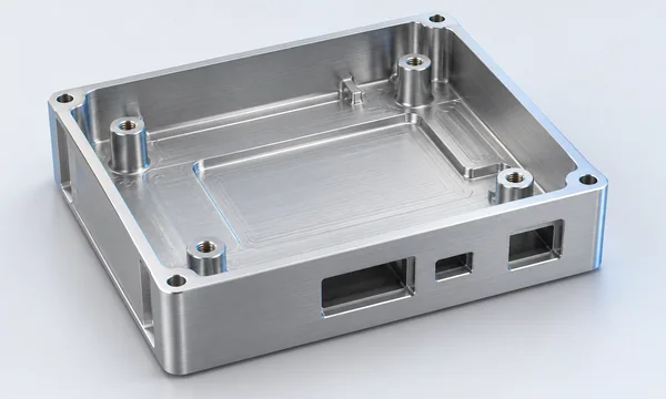 Machined electronics housing with a board pocket, integral mounting bosses and connector openings